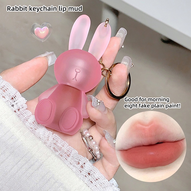 Son Môi Kèm Móc Khóa Thỏ Dễ Thương GEGEBEAR nhám mờ độc đáo Đất sét son kem bùn nude đỏ nâu son tint không thấm nước lâu trôi chống dính cốc son tint YR