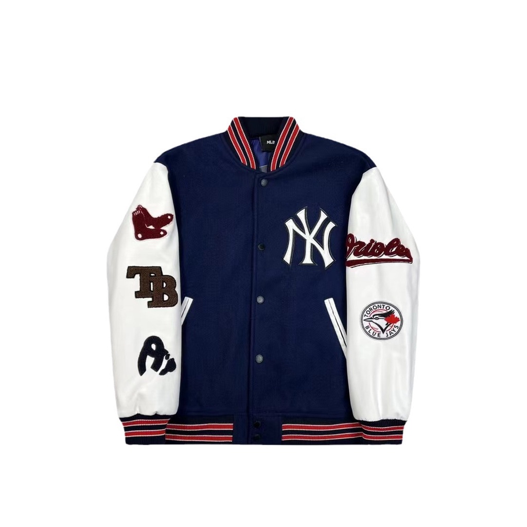 Mlbny Áo Khoác Bóng Chày cotton Dáng Rộng Thời Trang Cho Nam Nữ