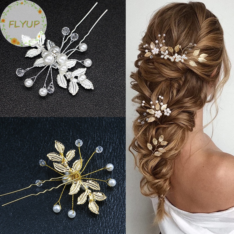 Flyup Trâm Cài Tóc Chữ u Hình Chiếc Lá Đính Ngọc Trai Nhân Tạo Thời Trang Dành Cho Cô Dâu vn