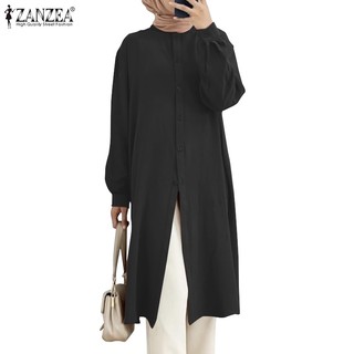 Zanzea áo sơ mi nữ tay dài cổ đứng cài nút phía trước thời trang