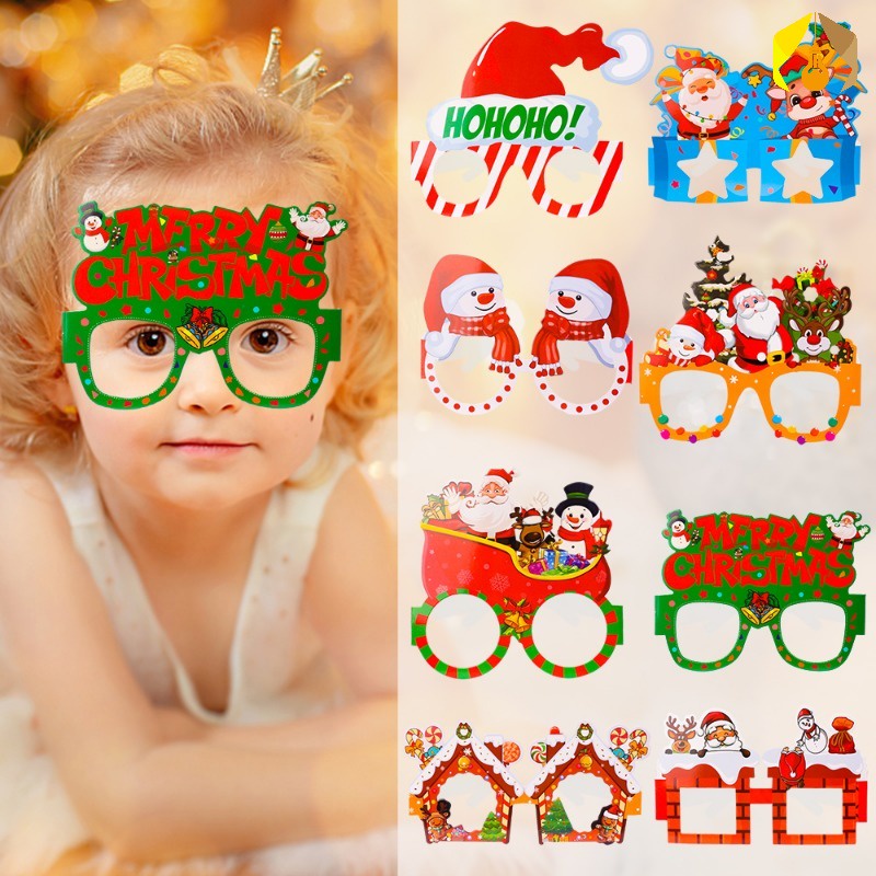 Set 8 / 9 Kính Giấy 3d Hình Ông Già Noel / Nai Sừng Tấm Dùng Làm Đạo Cụ Chụp Ảnh Cho Bé