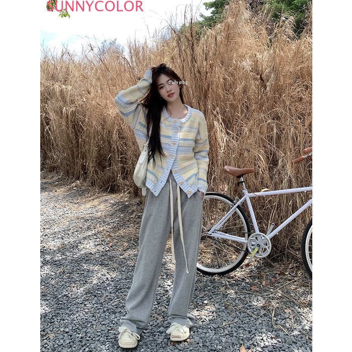 SUNNYCOLOR Áo Len áo khoác cardigan Comfortable Korean Thể thao Đơn giản WMY239000L39Z230926