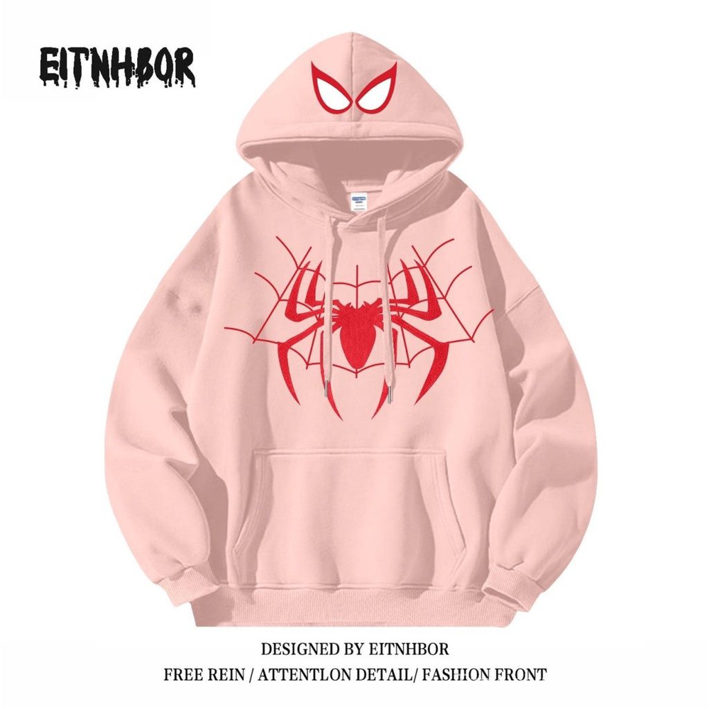 Áo Khoác Hoodie Dáng Rộng In Hình Người Nhện Phong Cách retro Mỹ Thời Trang Thu Đông Cho Cặp Đôi