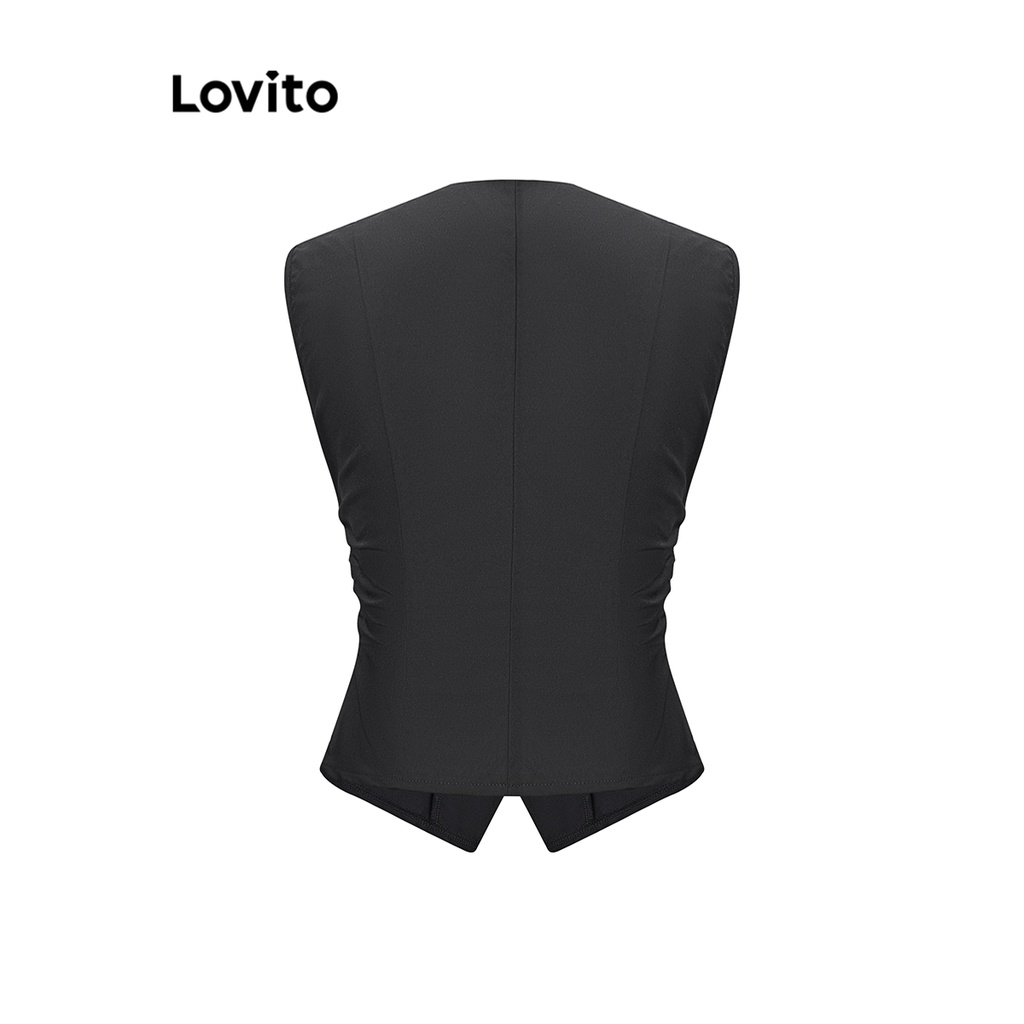 Áo Lovito cộc tay nút trước xếp ly màu trơn thường ngày cho nữ L65ED049