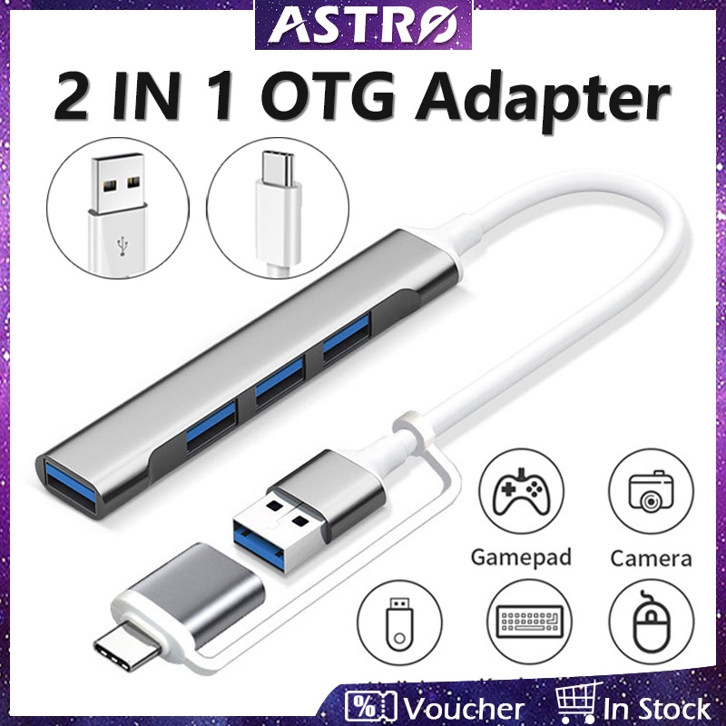 Astro Bộ Chia Cổng otg usb / usb type c Sang usb 3.0 2 Trong 1 Đa Năng Cho Thiết Bị android / pc / laptop