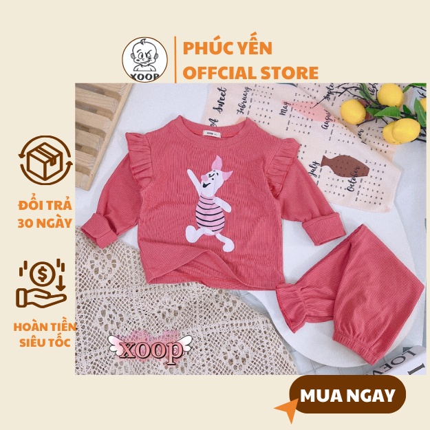 Đồ Bộ dài tay XOOP gân tăm lụa chạy viền bèo in họa tiết cho bé gái  XD21,Bộ thời trang Shop Phúc Yến