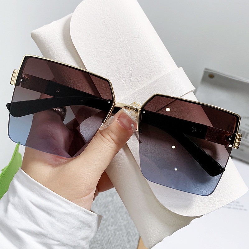 Kính Mát Gọng Kim Loại Lớn Tròng Màu gradient Thời Trang Cho Nữ