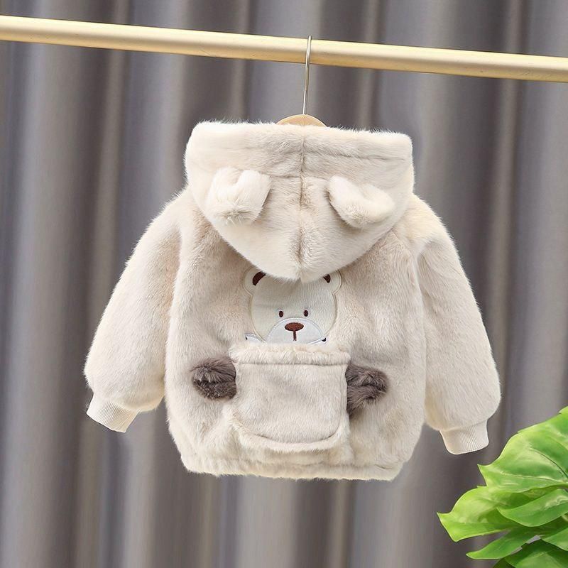 áo khoác lông dài tay, lót nỉ nhung họa tiết thêu cho bé trai size 8-18kg