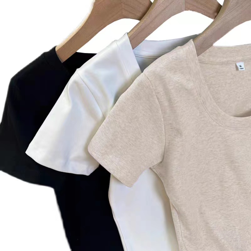 Áo baby tee trơn Áo sơ mi croptop Áo Thun Nữ Ngắn Tay Cổ Chữ u Hở Vai Thời Trang