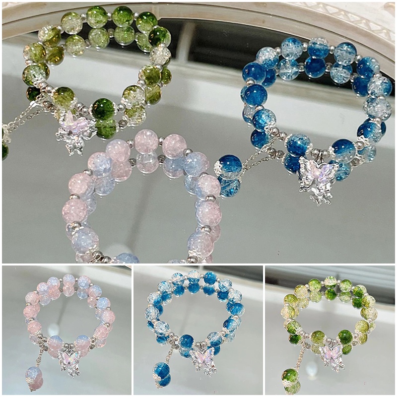 Vòng Tay Chuỗi Hạt Nhiều Màu Hình Bướm Thời Trang Ngọt Ngào Cho Nữ