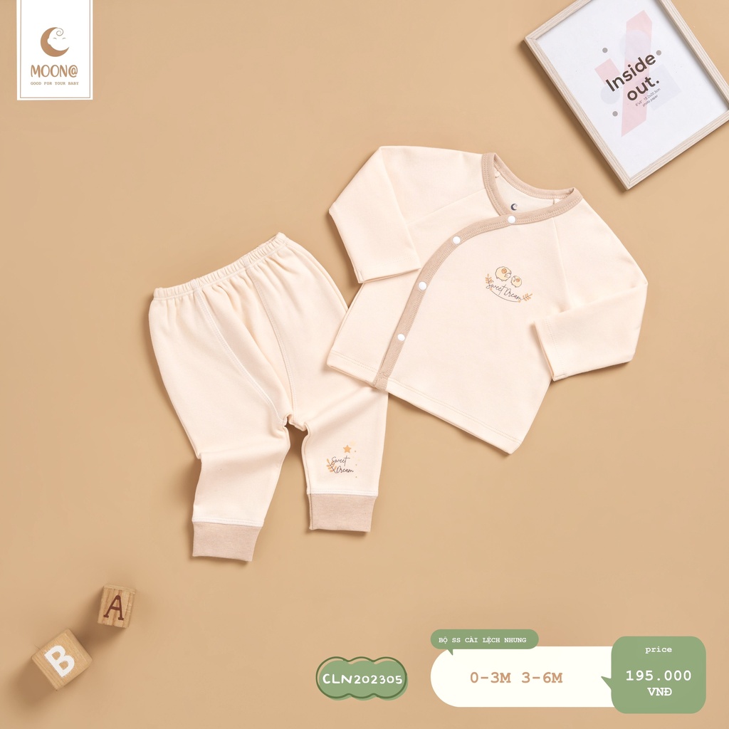Bộ sơ sinh cài lệch Moona chất liệu nỉ nhung cho bé trai và bé gái
