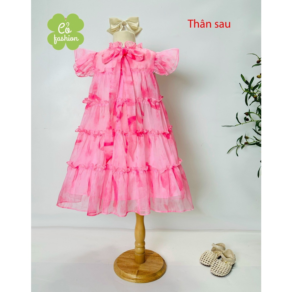 Váy tơ cho bé gái loang màu cổ thắt nơ siêu nhẹ siêu xinh Cỏ fashion