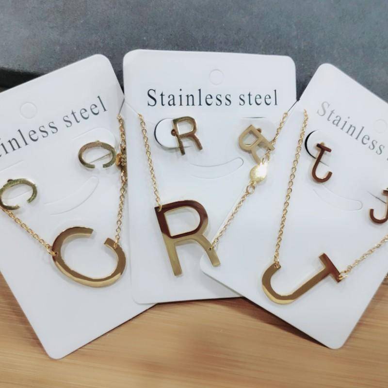 Set Dây Chuyền Và Bông Tai Bằng Thép Titan Mạ Vàng 18k Thời Trang Âu Mỹ