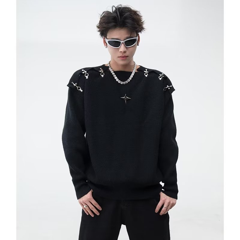 Áo sweater Dệt Kim Tay Dài Phối Khóa Kim Loại Thời Trang Thu Đông Cho Nam