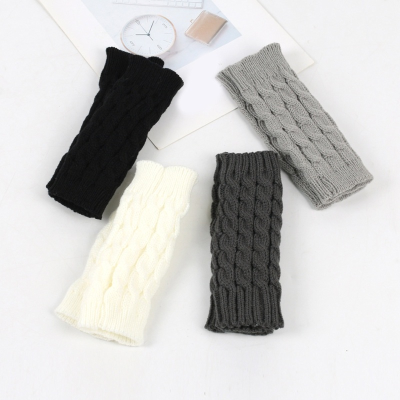 Psy Găng Tay Len Hở Ngón Màu Trơn Giữ Ấm Mùa Đông Cho Người Lớn