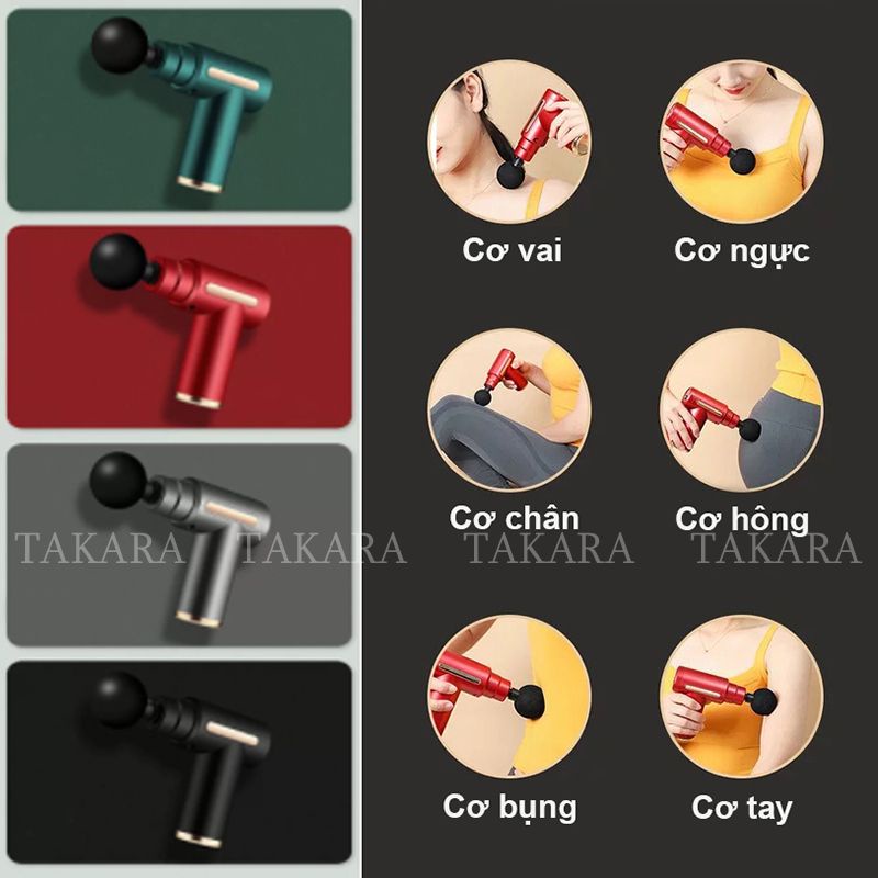 Máy Massage Cầm Tay Sạc Pin Tích Điện, Mát Xa Toàn Thân Với 4 Đầu Thay Thế và 6 Cấp Độ BH 12 Tháng MSA2