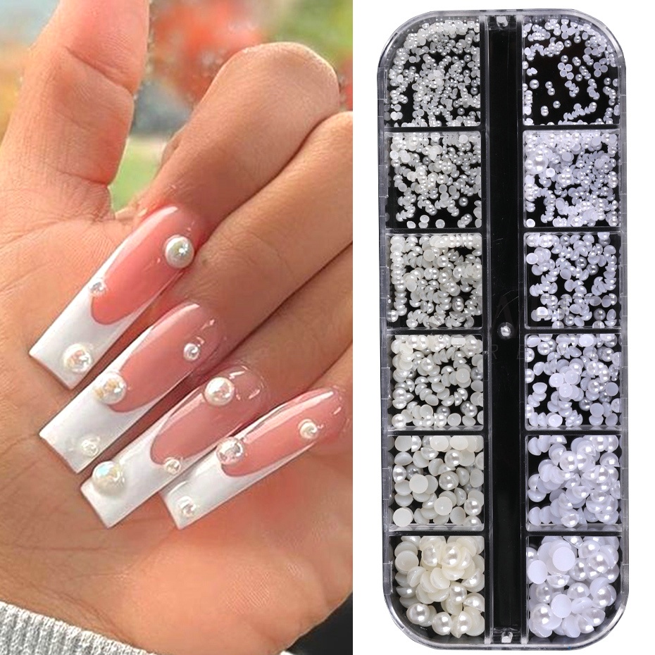 Hạt Ngọc Trai Trắng Đính Đá opal Trang Trí Móng Tay Tự Nhiên
