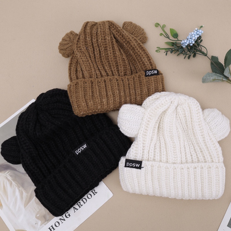 Dễ Thương Mũ Len Dệt Kim Rộng Vành Hình Tai Gấu Xinh Xắn Phong Cách Hàn Quốc