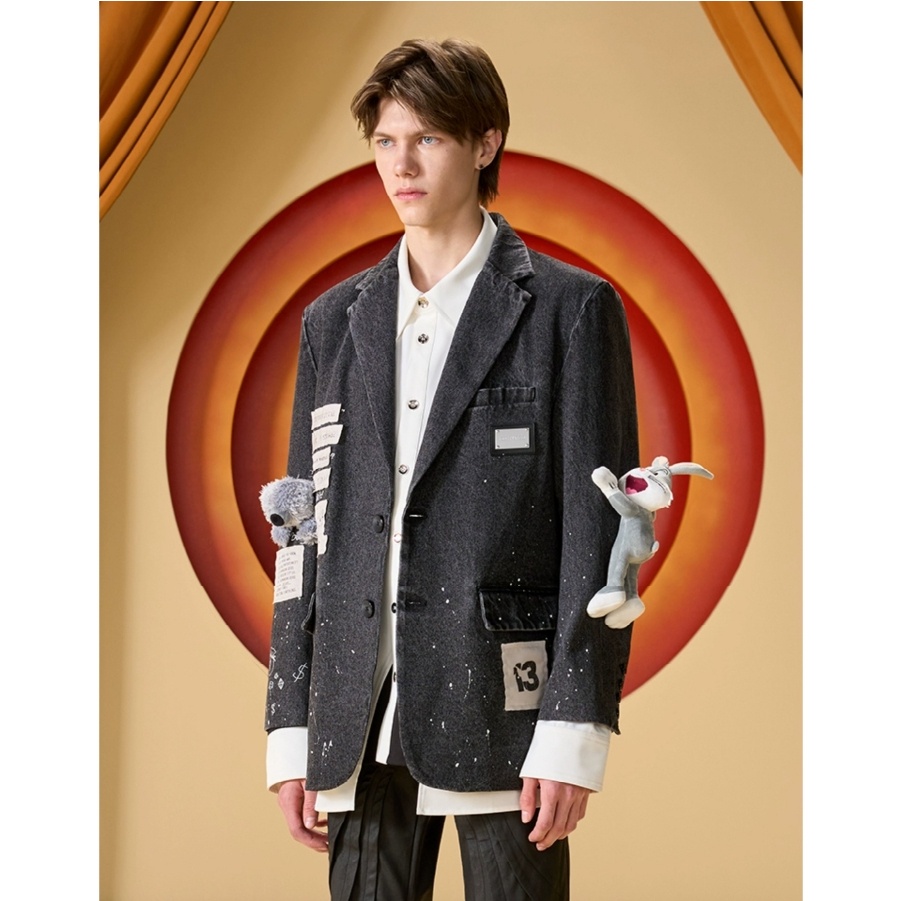 Áo Blazer 13De Con Thỏ Xám Denim