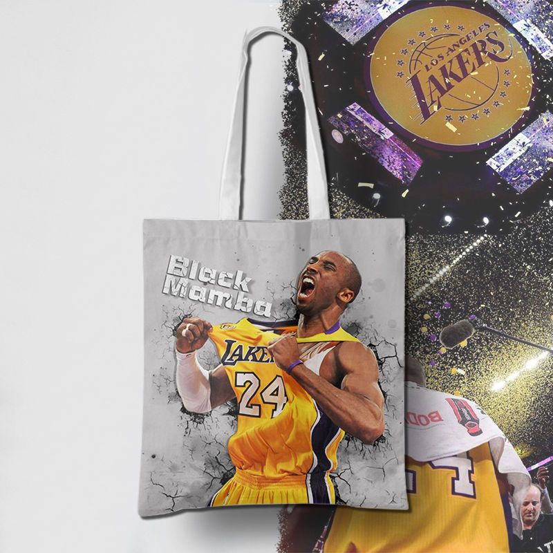 Túi vải NBA Kobe Bryant, mamba đen Lakers Kobe Bryant, túi tote đeo vai, túi mua sắm, túi đi học học