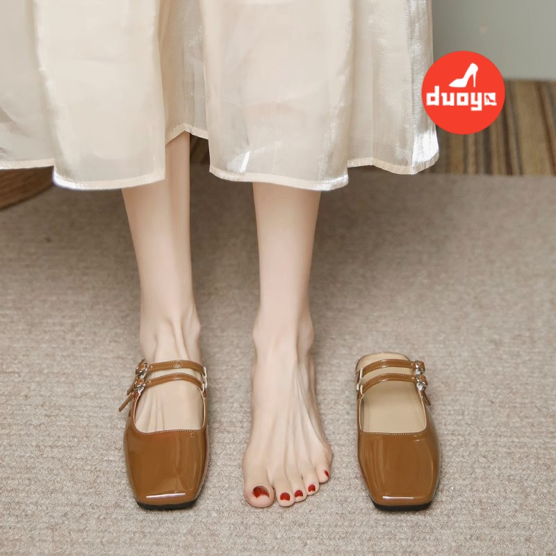 Duoya Tóc Thẳng ~  Dép Bít Mũi Vuông Đế Bằng Thời Trang Mùa Xuân Dễ Phối Đồ Cho Nữ