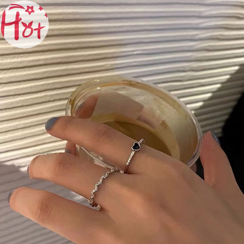 Jr Nhẫn Đeo Ngón Trỏ Nhỏ Màu Đen Họa Tiết Tranh Sơn Dầu Trái Tim Cá Tính Cho Nữ vn