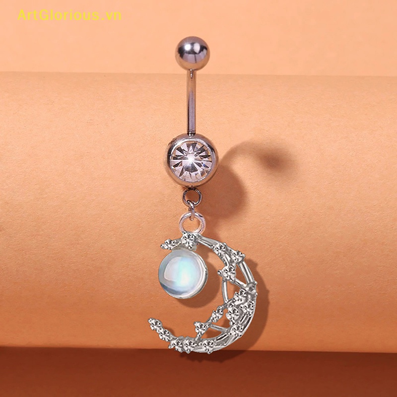 Khuyên Rốn Bằng Thép Không Gỉ Đính Đá zircon Hình Trái Tim / Mặt Trăng Cho Nữ vn