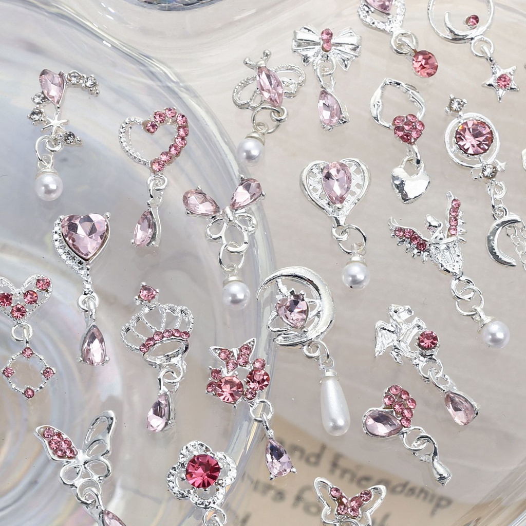 Mặt Dây Chuyền Hợp Kim Tua Rua Nơ Bướm Đính Đá Siêu Lấp Lánh Trang Trí Móng Tay Nghệ Thuật