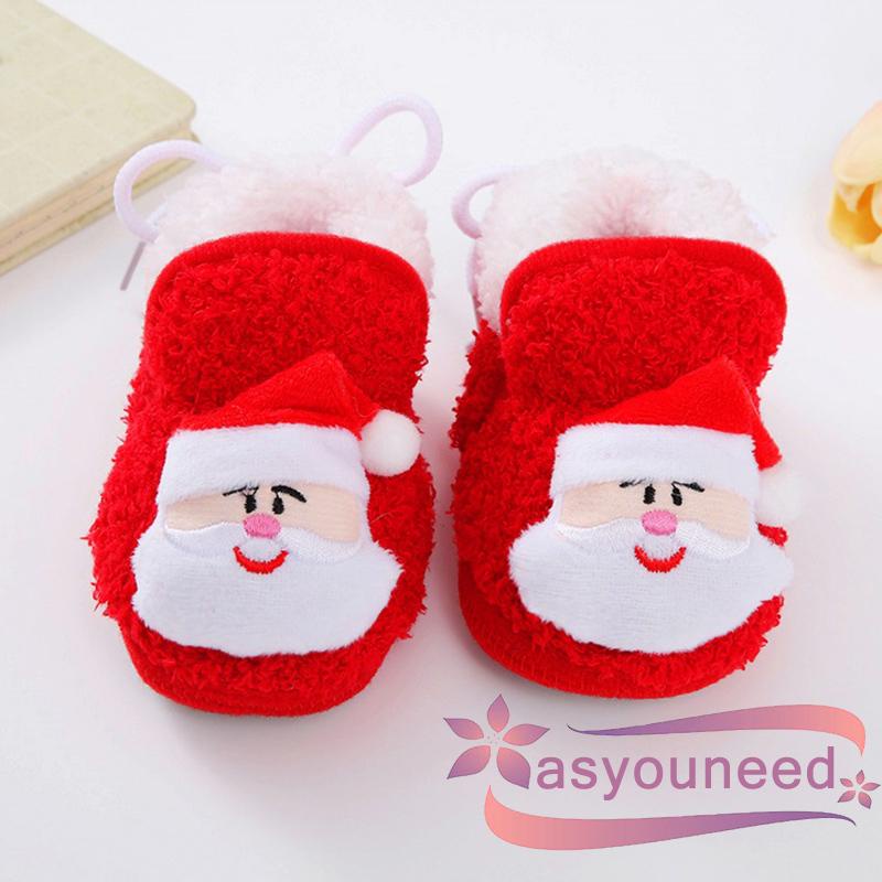 Aay-giày Giáng Sinh Đế Mềm Chống Trượt Mùa Đông Cho Bé Trai Bé Gái Tập Đi Hình Ông Già Noel Nai Sừng Tấm
