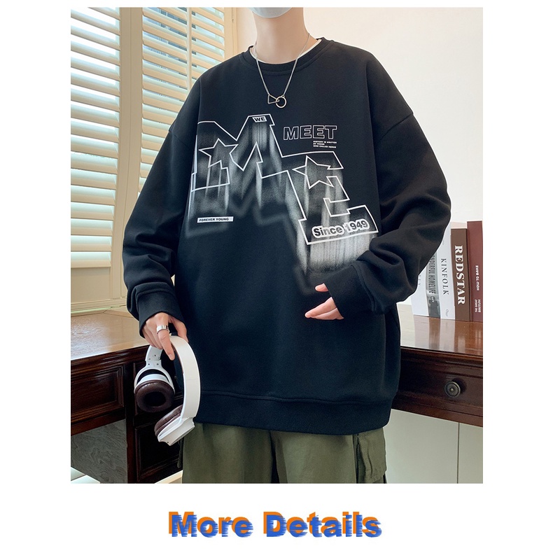 Áo sweater Tay Dài Cổ Tròn Dáng Rộng In Họa Tiết Thời Trang Mùa Thu Cho Nam