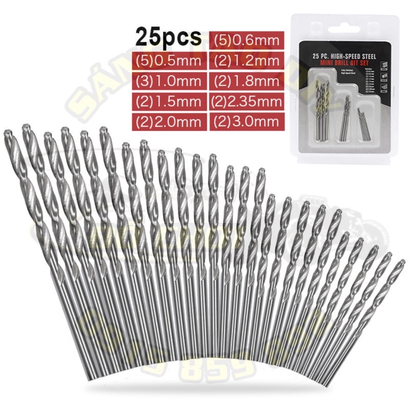 Bộ 25 mũi khoan mini kim loại HSS siêu cứng, siêu sắc (từ 0.5mm đến 3.0mm)