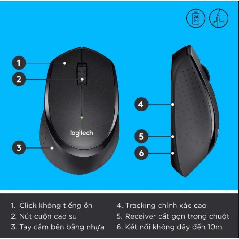 Chuột không dây Logitech M330 Silent Plus giảm ồn 90% - USB 2.4GHz, pin 2 năm