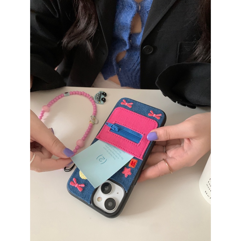 Thẻ Ốp Điện Thoại Da denim Có Dây Kéo Cho iphone 11 12 13 14 15 12pro 13pro 14pro 15pro 12promax 13promax 14promax 15promax 13