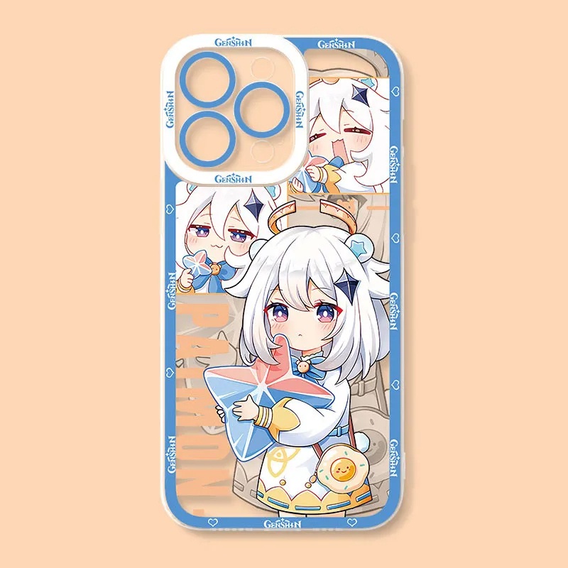 Ốp lưng iphone samsung xiaomi oppo cạnh vuông Chibi Cute Paimon Genshin Impact Teyvat