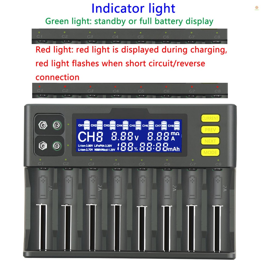 Bộ Sạc Pin lii-s8 3.7v nimh 1.2v li-fepo4 3.2v imr 3.8v 18650 26650 21700 26700 26700Aa Aaaa