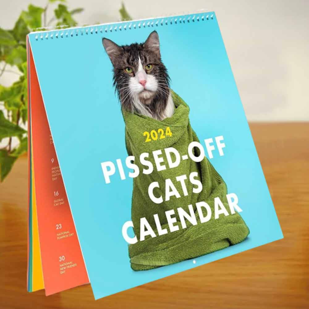 2024 Pissed- Cats Calendar, Wall Decor Time Planning Wall Calendar, Christmas Present Year's Gifts Paper Hanging Calendar Desk