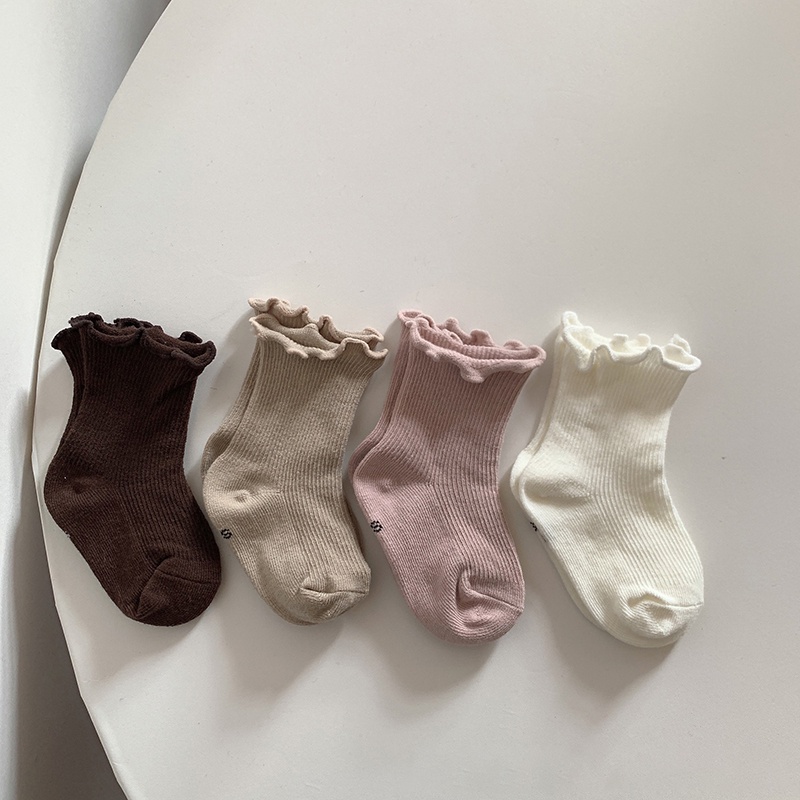 Màu Trơn Xù Cho Bé Tất Thoáng Khí Mềm Mại Cotton Tập Đi Bé Gái Tất Mắt Cá Chân Thoải Mái Co Giãn Trẻ Em Giữa Tất