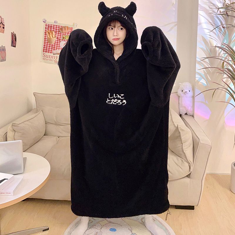 Bộ Đồ Ngủ Một Mảnh Vải Lông Cừu San Hô Dày Dặn Thời Trang Mùa Đông Cho Cặp Đôi