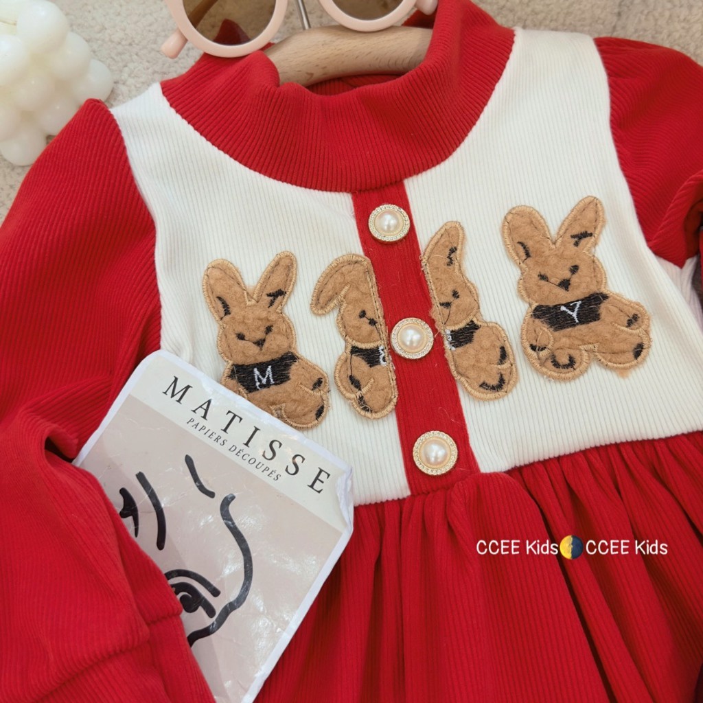 Váy tiểu thư Váy bé gái dễ thương mặc noel và tết đều xinh Áo len váy đỏchất liệu len cao cấp Phong Cách mới mẻ cho bé