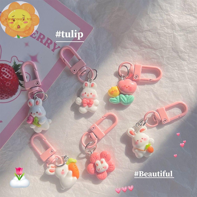 Móc Khóa Hình Thỏ / Cà Rốt / Hoa tulip Bằng Nhựa resin Dễ Thương Trang Trí Túi Xách / Xe Hơi Cho Nữ / Trẻ Em vn
