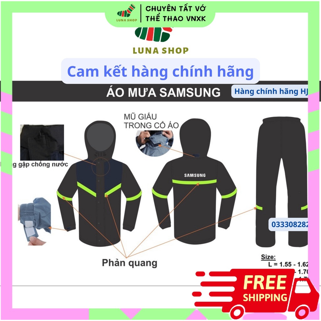 Áo mưa bộ samsung siêu nhẹ hai lớp có phản quang an toàn khi đi trời tối có lỗ thoáng thoát hơi chính hãng HJC Luna Shop