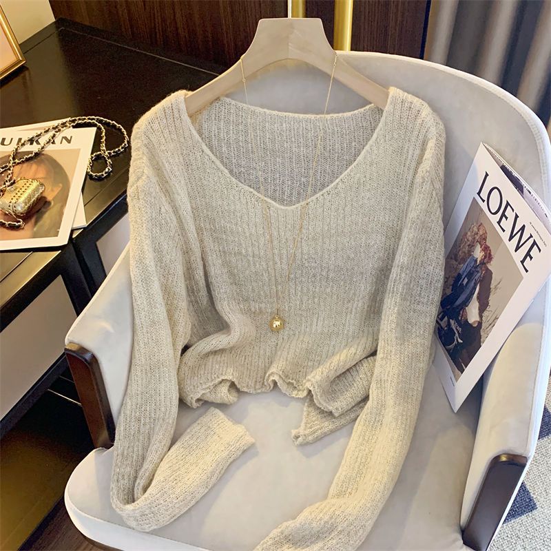 Áo Len Dệt Kim Tay Ngắn Hở Vai Màu gradient Thời Trang Mùa Xuân 2023 Dành Cho Nữ