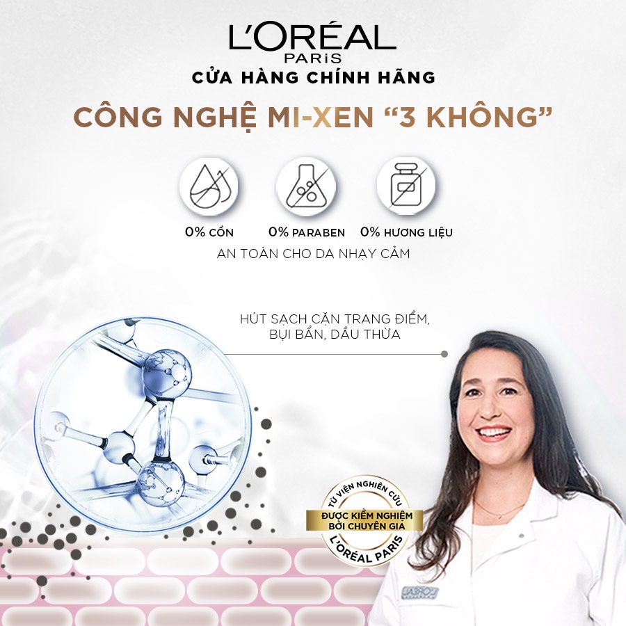 Nước tẩy trang làm sạch sâu, dưỡng ẩm cho mọi loại da L'Oreal Paris Micellar Water 400ml