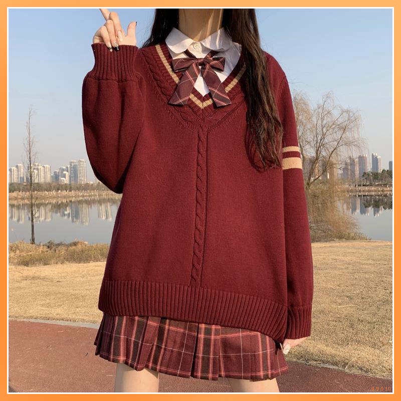 Áo sweater Dệt Kim Cổ Chữ v Màu Sắc Xinh Xắn Thời Trang Thu Đông Cho Nữ