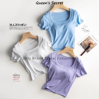 [Queen's Secret] Áo Thun Ngắn Tay Cổ Chữ u Có Đệm Ngực Cắt Thấp Mỏng Cỡ Lớn