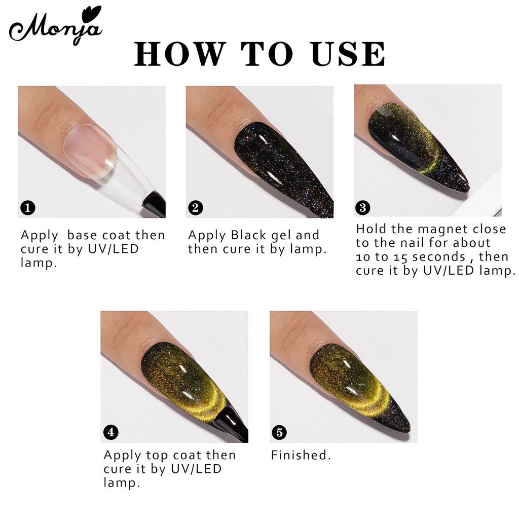 Monja gel Mắt Mèo 10ml Có Nam Châm Đính Kim Tuyến Lấp Lánh Trang Trí Móng Tay Nghệ Thuật