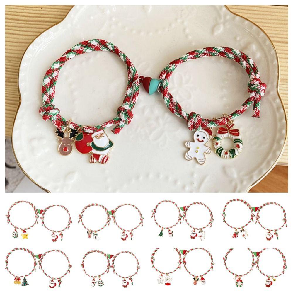 Hchc Bộ 2 Vòng Tay Giáng Sinh Kiểu Kéo Hình Ông Già Noel / Nai Sừng Tấm Cho Cặp Đôi