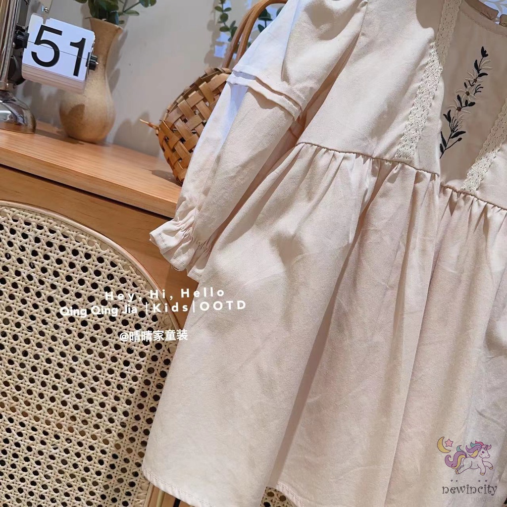 Đầm Công Chúa Dài Tay Thêu Hoa Cho Bé Gái