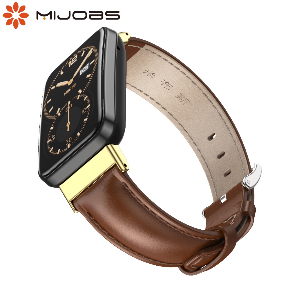 Dây đeo đồng hồ MIJOBS chất liệu da phối kim loại thay thế cho Xiaomi Mi Band 7 Pro