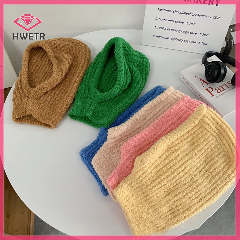 Mũ Len Che Tai Kèm Khăn Choàng Cổ Giữ Ấm Màu Trơn Thời Trang Thu Đông Cho Bé Mới